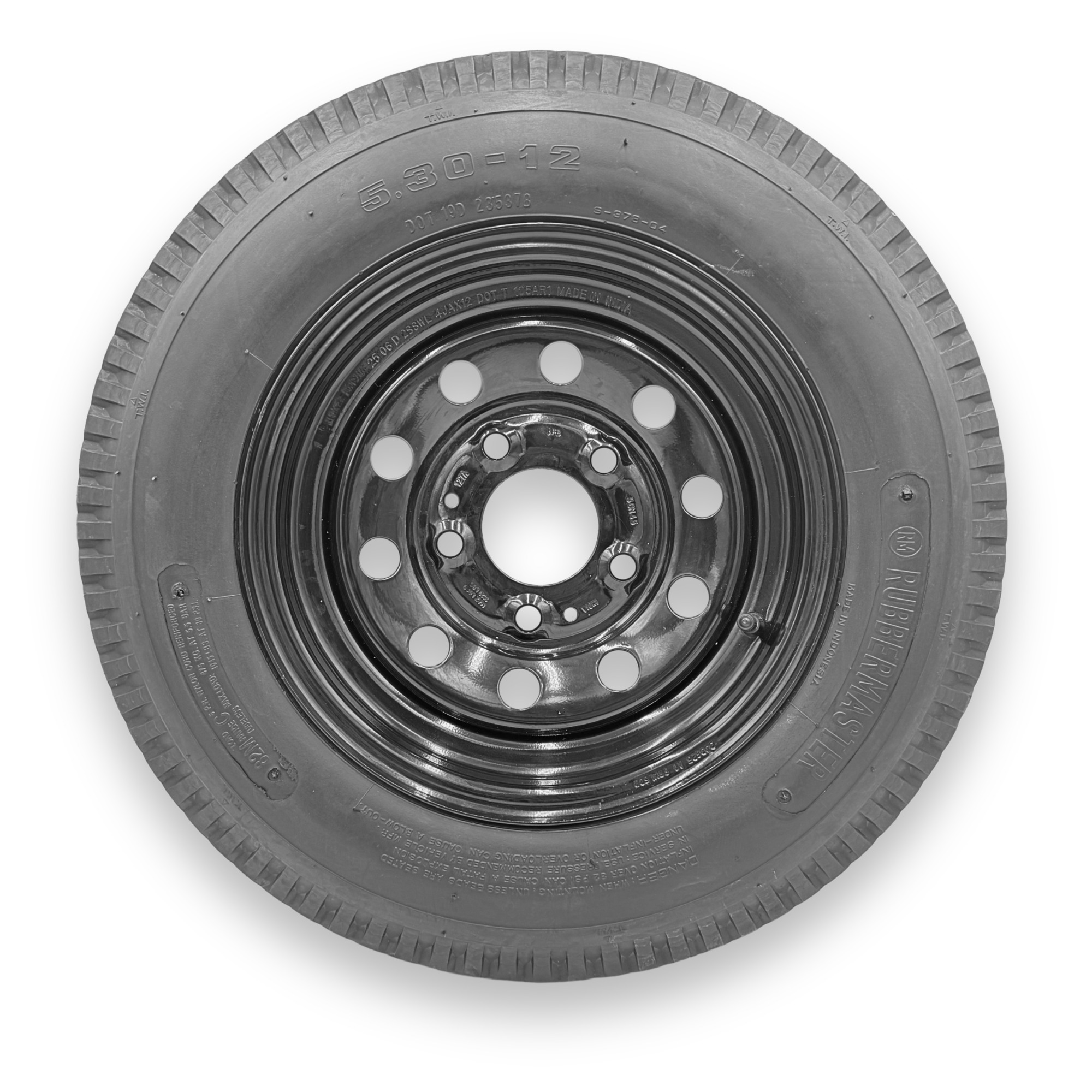 RubberMaster Highway Rib Tire — 5.30-12, 6 Ply, TL, 5 on 4.5 Bolt Pattern, Black Modular Wheel, Model# 599435BLK